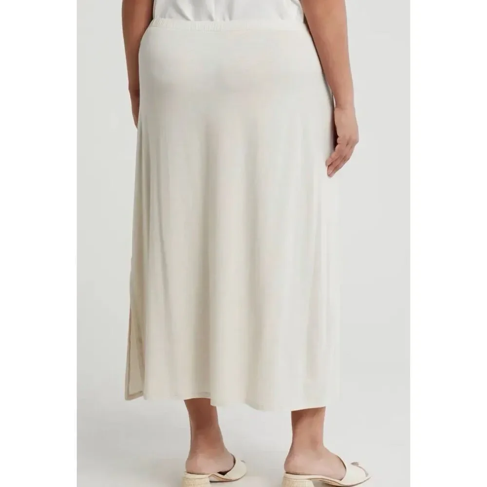 NEW‎ Eileen Fisher Jersey Side Slit Midi Skirt Maple Oat 2X Cream Pull On